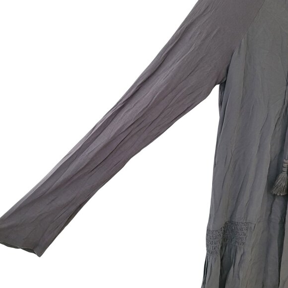 Calypso St. Barth Gray Silk Drop Smocked Waist Gatsby Dress Size M Tassel Ties - Picture 6 of 7